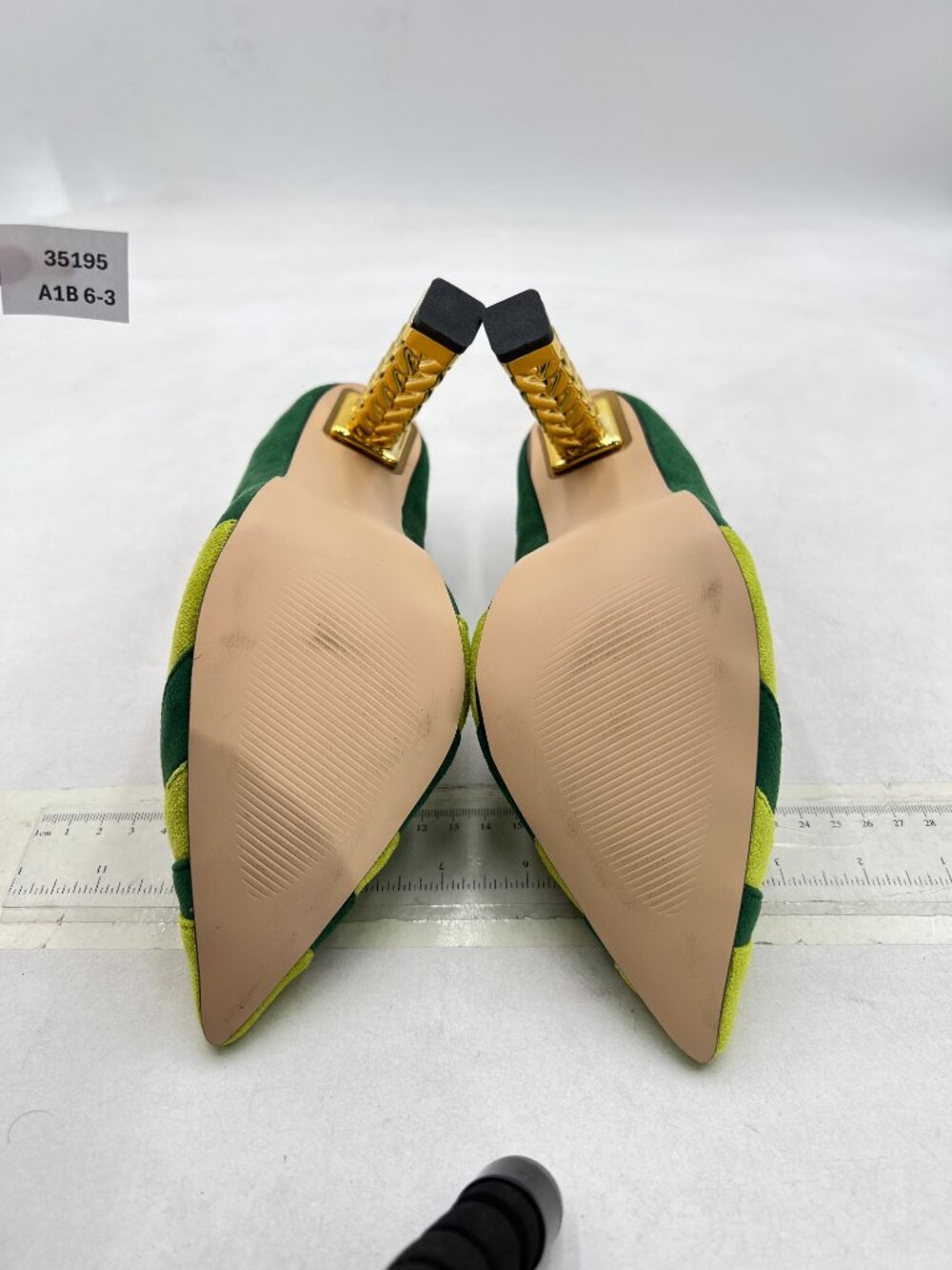 FSJ Green-rainbow Gold Metal Chain Chunky High Heel Pointed Toe Slip On Pumps - Picture 7 of 8